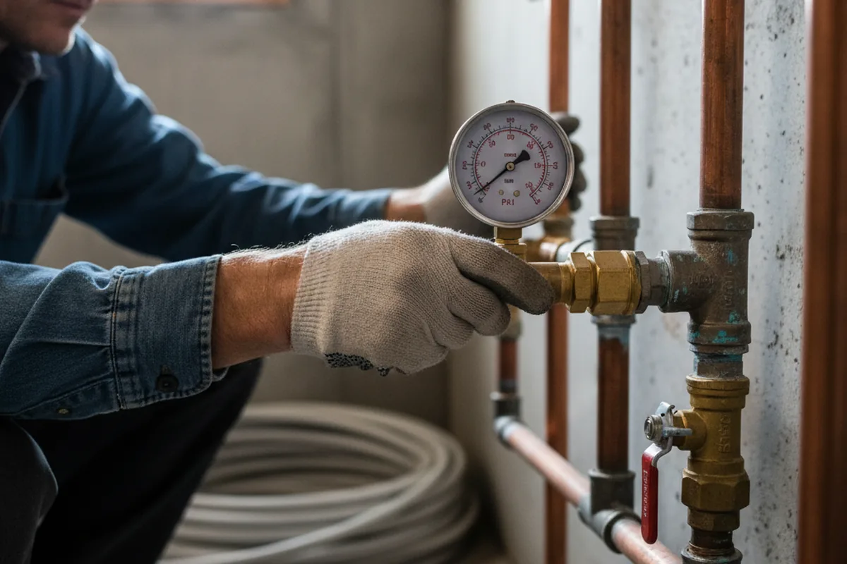 Pressure testing a repaired line during Water Line Repair in Lyles